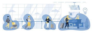 İnsanlar havaalanında kuyruğa girmeye devam ediyor.