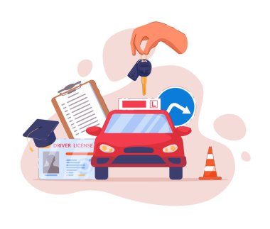 Sürücü okulu reklam logosu veya amblem şablonu
