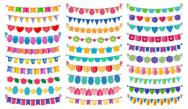 Colorful party bunting flag garland isolated set — Stock Vector