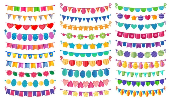 Színes party bunting zászló koszorú elszigetelt készlet — Stock Vector