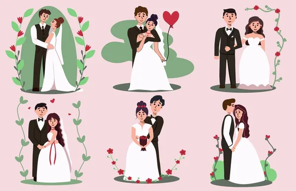 Yeni evlenmiş gelin ve damat portresi seti