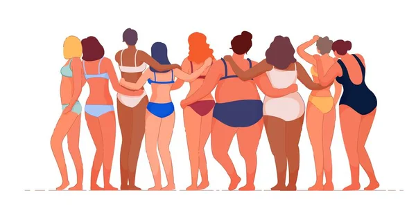 Femme avec différents corps et ethnicité vue du dos — Image vectorielle