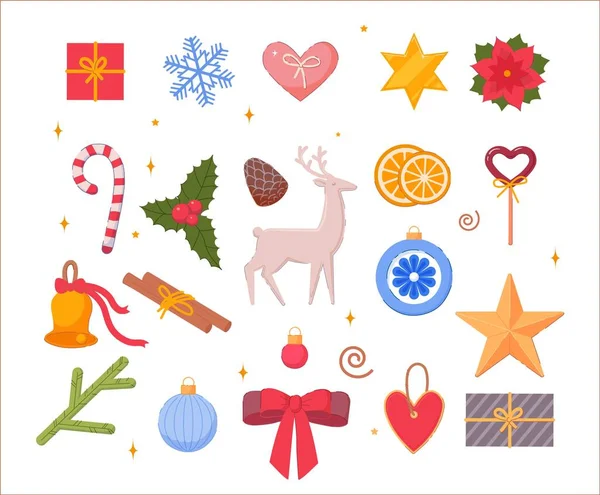 Karácsonyi koszorú elem dekoráció elszigetelt készlet — Stock Vector