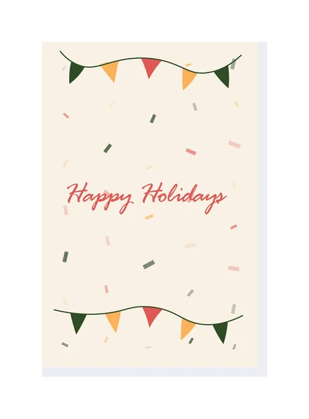 Christmas card with flag garland and confetti — Stock Vector