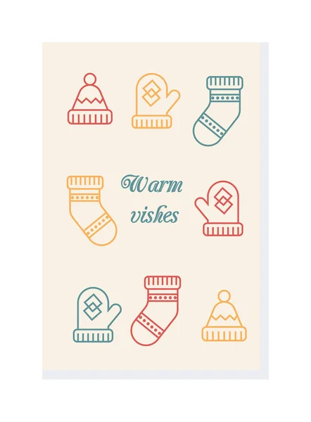 Tarjeta de felicitación de deseo caliente con manopla y calcetín — Vector de stock