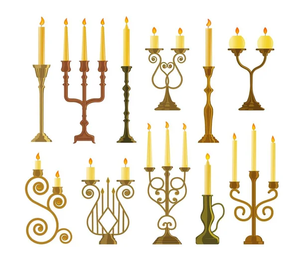 Candelabrum or candlestick with burning candle set