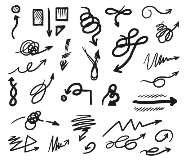 Set di frecce doodle curve e aggrovigliate disegnate a mano — Foto Stock