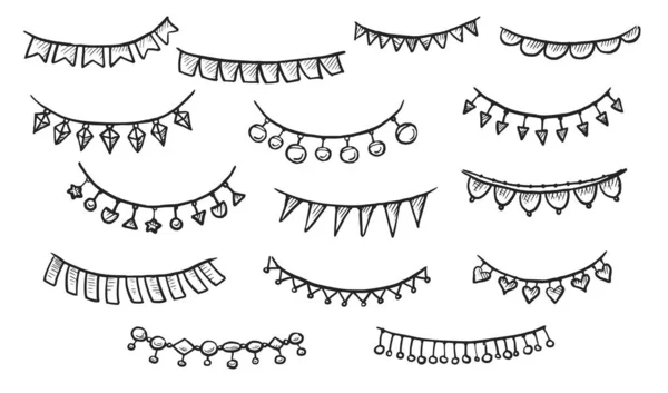 Doodle festive flag garland hand-drawn sketch set — Stock Photo, Image