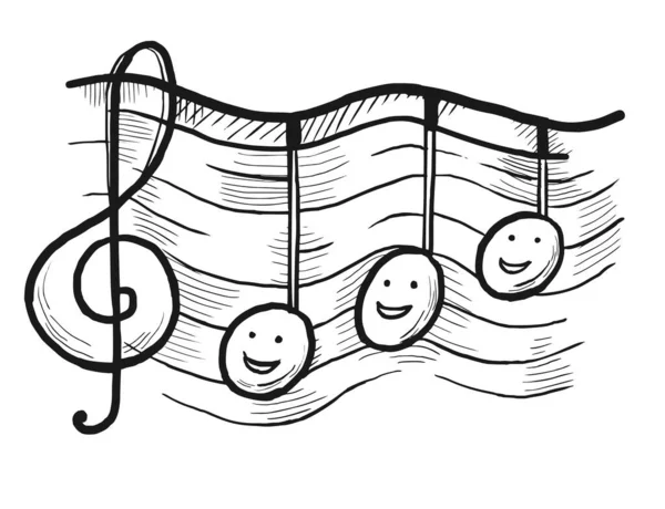 G-clef και μουσική σημείωση με doodle πρόσωπο στο προσωπικό — Φωτογραφία Αρχείου