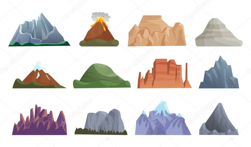 Mountain, erupting volcano, iceberg, rock
