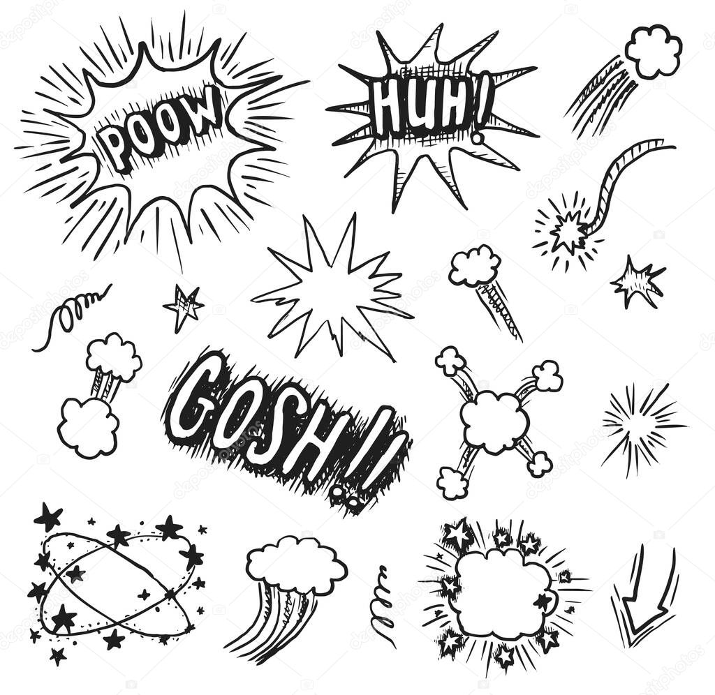 Doodle comic dialog speech bubble sketch icon set