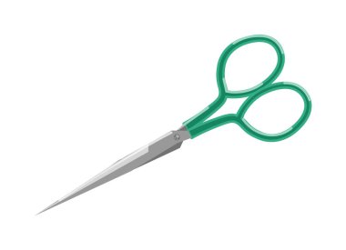 Yeşil saplı keskin makas beyaz üzerine izole
