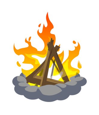 Beyaz arkaplanda yanan şenlik ateşi izole edildi