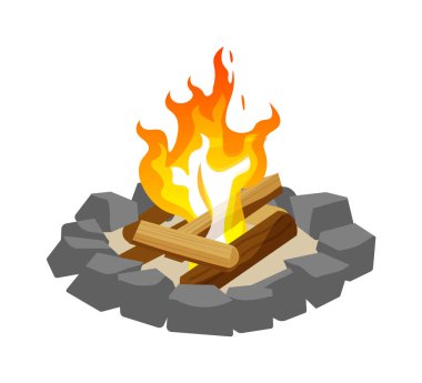 Kamp ateşinde yakılan kütükler taşla çevrili.