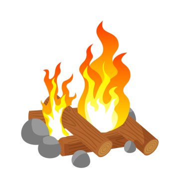 Vektör karikatür şenlik ateşi beyaz arkaplanda izole edildi