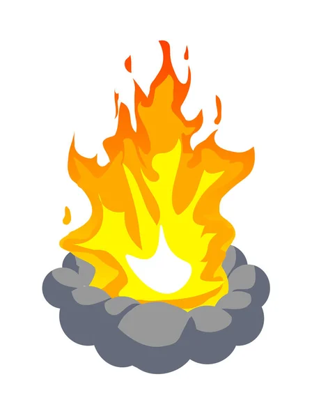 Πυρκαγιά σε κύκλο πέτρα απομονώνονται σε λευκό φόντο — Διανυσματικό Αρχείο