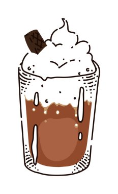 Elle çizilmiş frappe kahve, beyaz üzerine izole edilmiş.