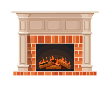 Beyaz üzerinde yanan ateş olan şömine.