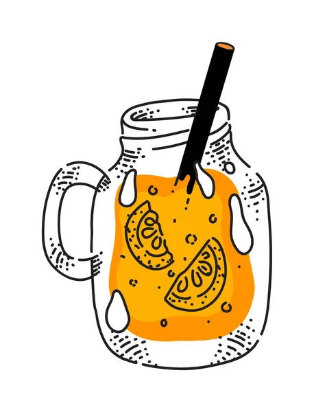 Jus d'orange en pot avec paille sur fond blanc — Image vectorielle