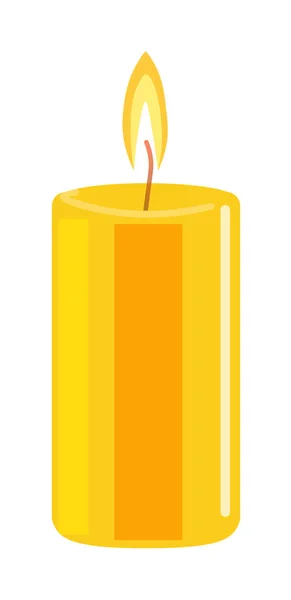 Yellow flaming xmas wax candle isolated on white — Stock Vector