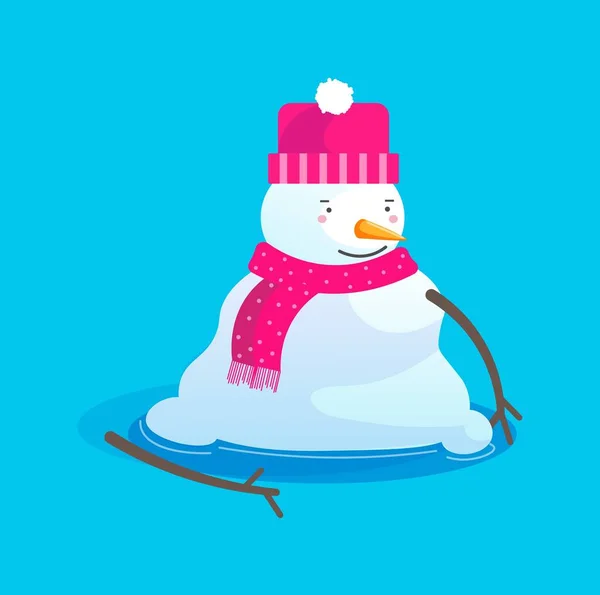 Fundición de personaje muñeco de nieve en sombrero y bufanda — Vector de stock