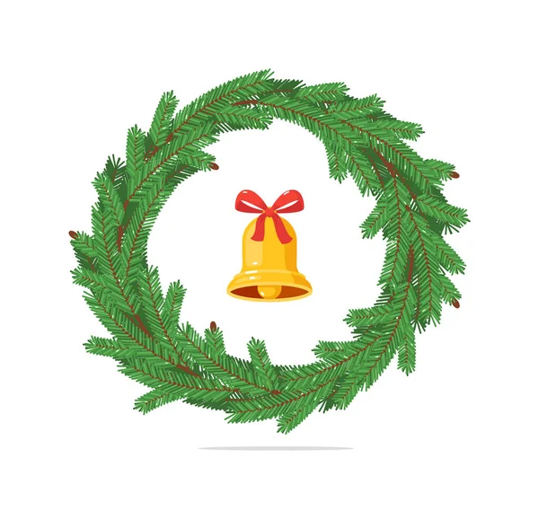 Branche de sapin couronne de Noël avec cloche — Image vectorielle