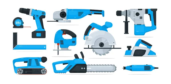 Conjunto de herramientas manuales de trabajador de construcción de energía eléctrica — Vector de stock