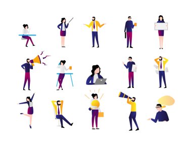 Ofis çalışanları gündelik mutlu vektör çizimi.