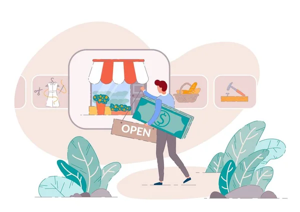 Ανοικτό κατάστημα για ιδιοκτήτες μικρών επιχειρήσεων — Διανυσματικό Αρχείο
