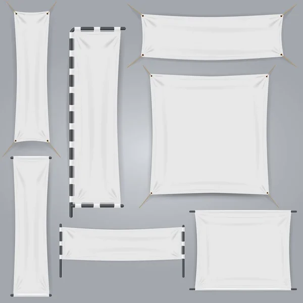 Banderas textiles blancas y vector bandera aislados — Archivo Imágenes Vectoriales