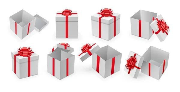 Öppna presentförpackning med rött band och rosett — Stock vektor