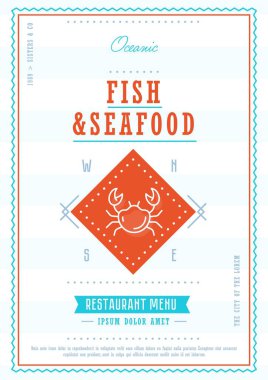 Deniz ürünleri menüsü tasarım şablonu vektörü