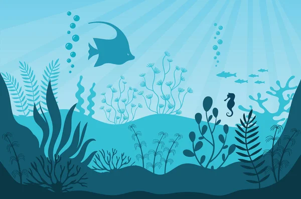 Aquariumleven. Silhouetten van koraalrif vector — Stockvector