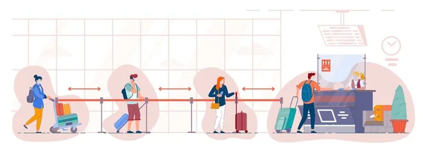 Luchthaven check-in balie. Mensen staan in de rij — Stockvector