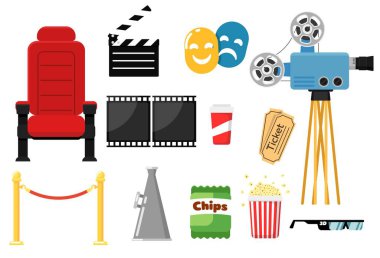 Film simgesi seti. İzole sinema koltuğu