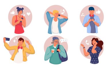 Erkekler ve kadınlar cep telefonu kullanıyor.