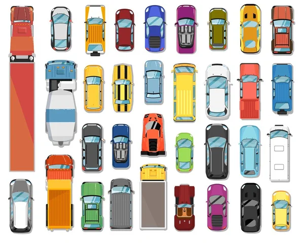 Lastbilar och bilar. Olika bilar och lastbilar — Stock vektor
