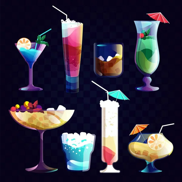 Coquetéis de álcool e bebida de suco tropical —  Vetores de Stock