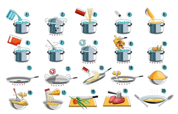 Guía de iconos de cocina para el diseño de menú de alimentos con kithcen — Vector de stock