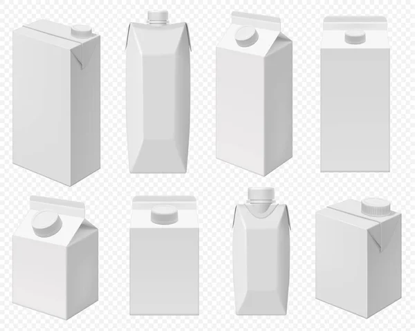 Embalagem de leite e sumo. Pacote de caixa realista — Vetor de Stock