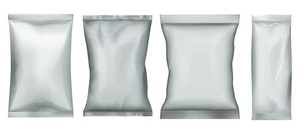 Pacchetto snack. Sacchetto di plastica e sacchetto di lamina set — Vettoriale Stock