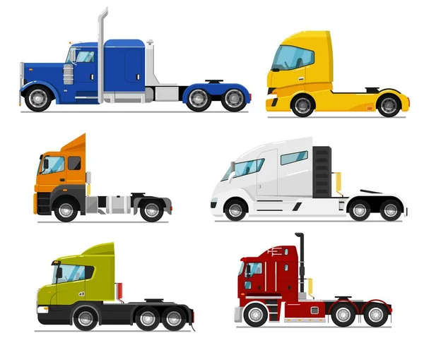 Semi truck set. Isolated traction unit rig — Stock Vector