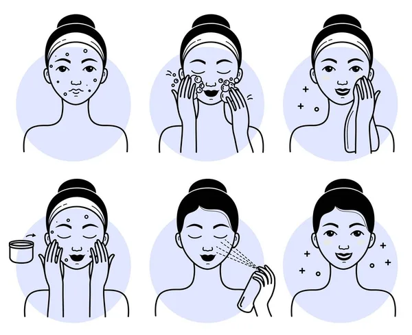 Face skincare set. Isolated woman — Stock Vector