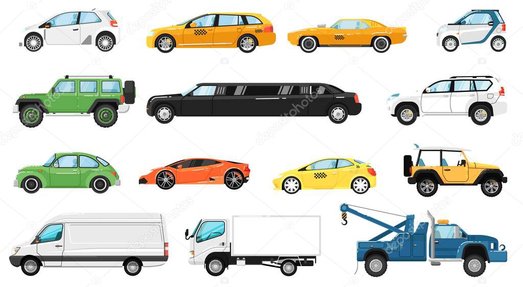 Car models set. Different automobiles types