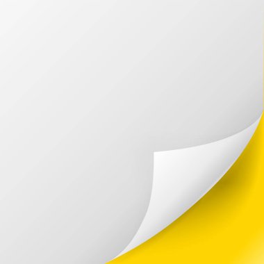 Köşesi sarı kıvrımlı beyaz kağıt sayfa