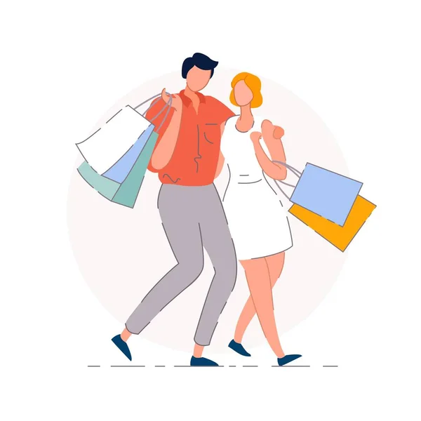 Compras pareja. Hombre adicto al vector aislado — Vector de stock