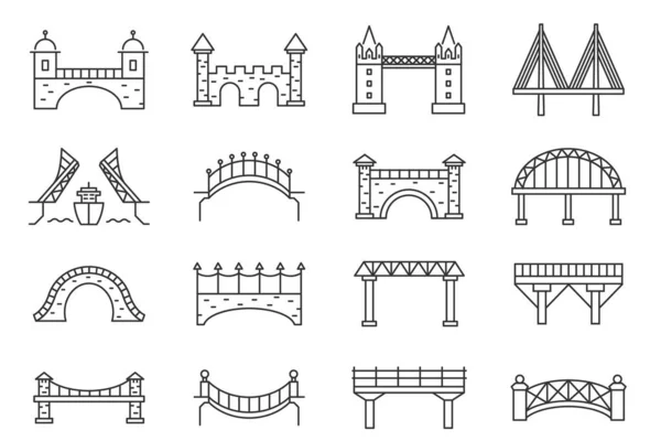 Silueta de puente. Puente levadizo, viaducto, acueducto — Vector de stock