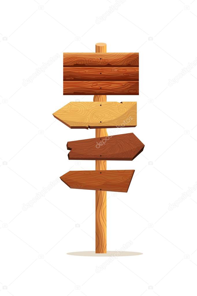 Wooden plaque guidepost sign isolated on white