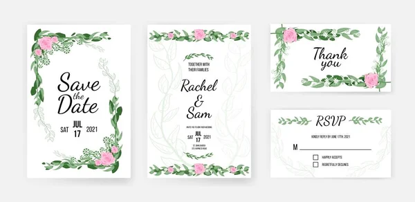 Πρότυπο κάρτας γάμου με floral design set — Διανυσματικό Αρχείο