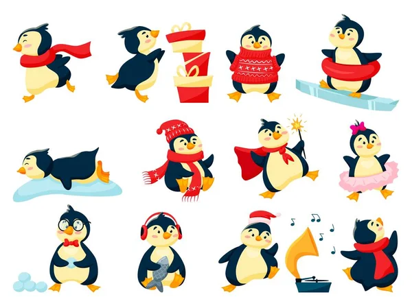 Roztomilý komický pozitivní antarktický tučňák vánoční maskot — Stockový vektor